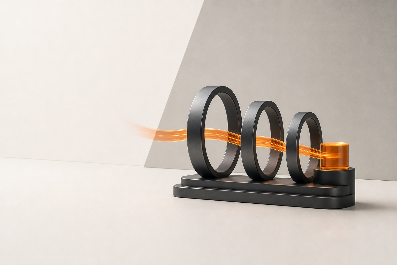 instant settlement payment gateway represented by an orange payment flow through graphite routing rings